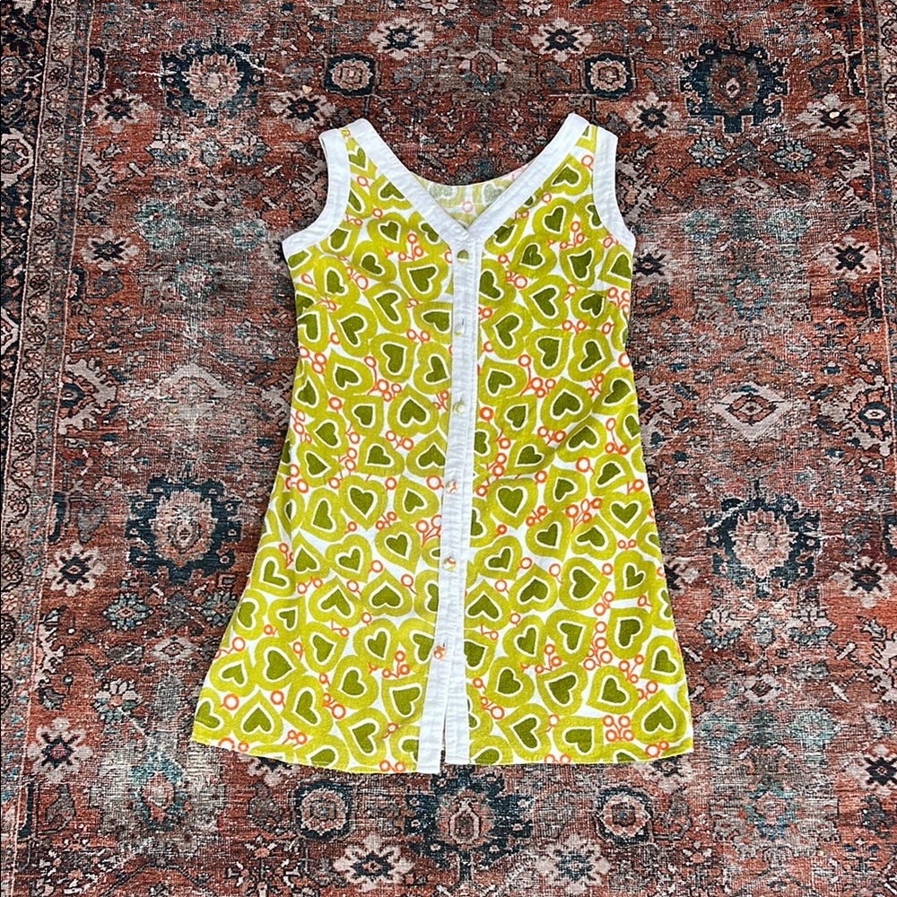 60s Surf TOWEL Dress- vintage- Green Heart Pattern Dress